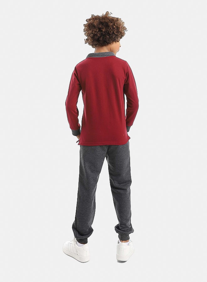 Red Circle Long Sleeve Polo Set & Pants Kids Unisex - Image 4