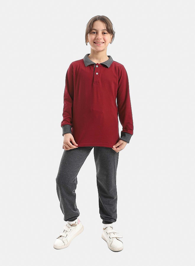 Red Circle Long Sleeve Polo Set & Pants Kids Unisex - Image 1