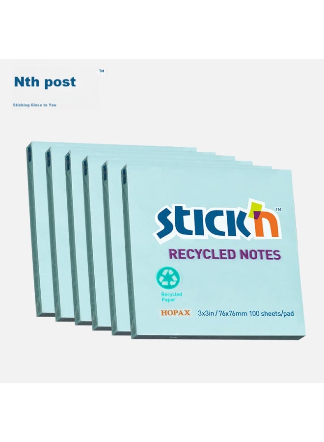 Stickn 6-Pack Reusable Eco-Friendly Sticky Notes/Notepads/Message Pads/Note Paper/Notebooks 76*76Mm 600 Sheets Blue 36507-J6 - Image 1