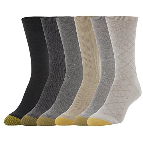 GOLDTOE Women's Casual Texture Crew Socks, Multipairs, Assorted Khaki Grey Diamond (6-Pairs), Shoe Size: 6-9 - Image 1