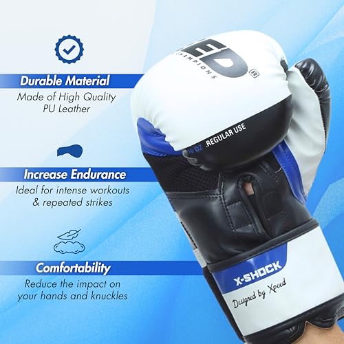 XPEED Boxing Gloves, XP2473 X-Shock Sparring Gloves for Boxing, MMA, Kickboxing, Muay Thai | Fight Boxing for Men & Women | Moulded Inner Foam | Inner Lining & Reinforced Stitching (14oz, Blue) - Image 3