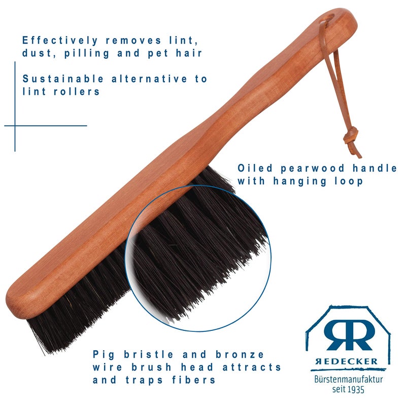 Redecker Clothes Brush with Pearwood Handle, 10-1/2 inches, Natural Bristles Clean Upholstery and All Types of Fabric Gently and Effectively, Hanging Loop for Storage, Made in Germany - Image 5
