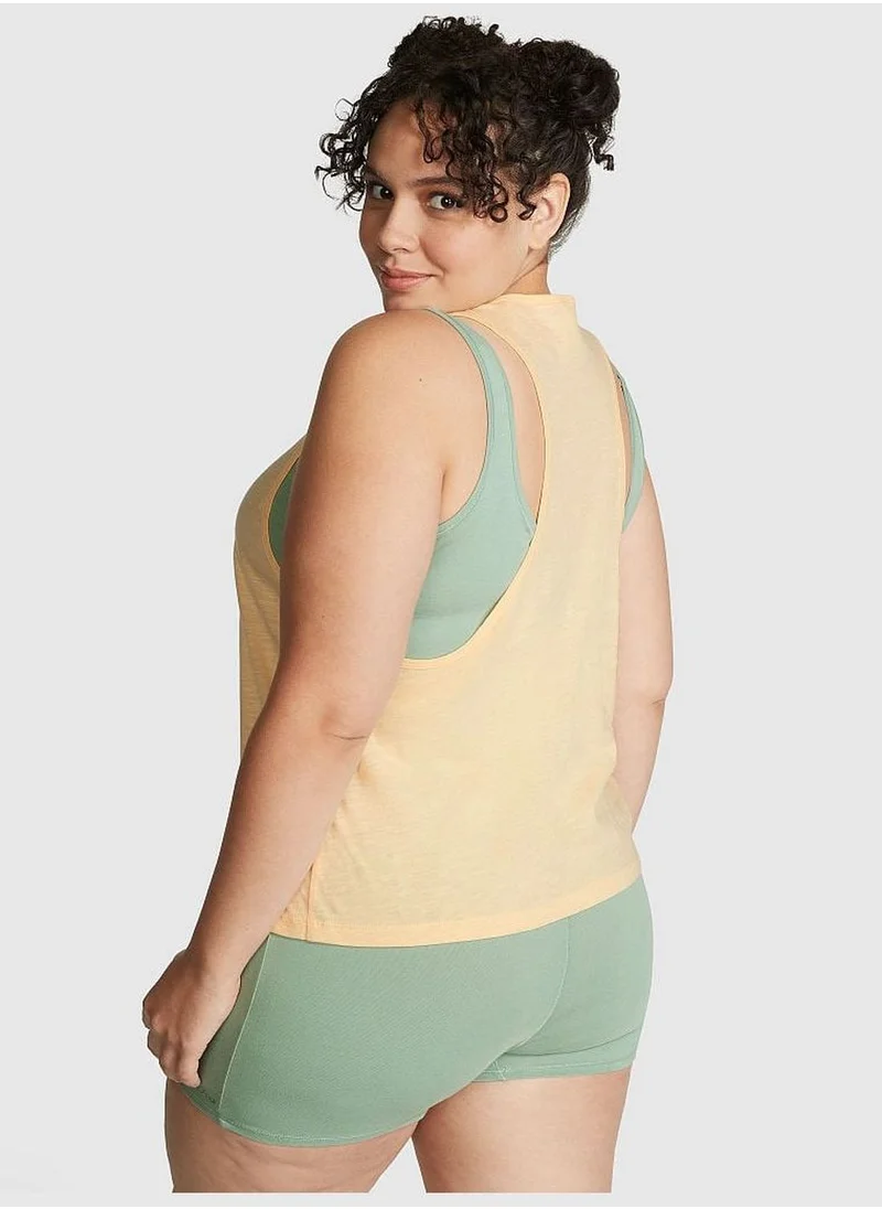PINK Cotton Cropped Racerback Tank Top