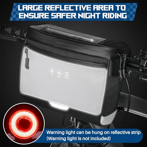 WOTOW Bike Front Handlebar Bag - Large Reflective Bicycle Handlebar Basket Bags Waterproof Storage Pannier for Bike Touchable Transparent Phone Holder Pouch for Men Women Road MTB Outdoor Cycling 3.5L - Image 4