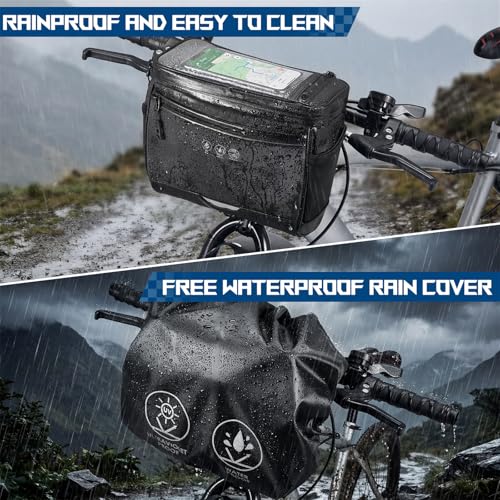 WOTOW Bike Front Handlebar Bag - Large Reflective Bicycle Handlebar Basket Bags Waterproof Storage Pannier for Bike Touchable Transparent Phone Holder Pouch for Men Women Road MTB Outdoor Cycling 3.5L - Image 5