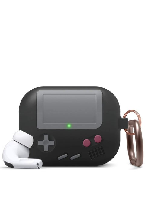 Compatible for Airpods Pro Case, Classic Handheld Game Console Design Case with Keychain, Durable Silicone Construction [Black]