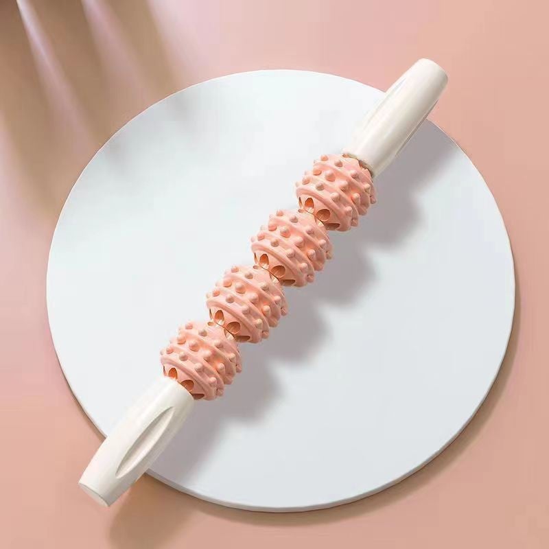 Leg Massage Roller Muscle Relaxation Yoga Stretch Pink White 【Four Ball】 Pink White (Bold Solid)