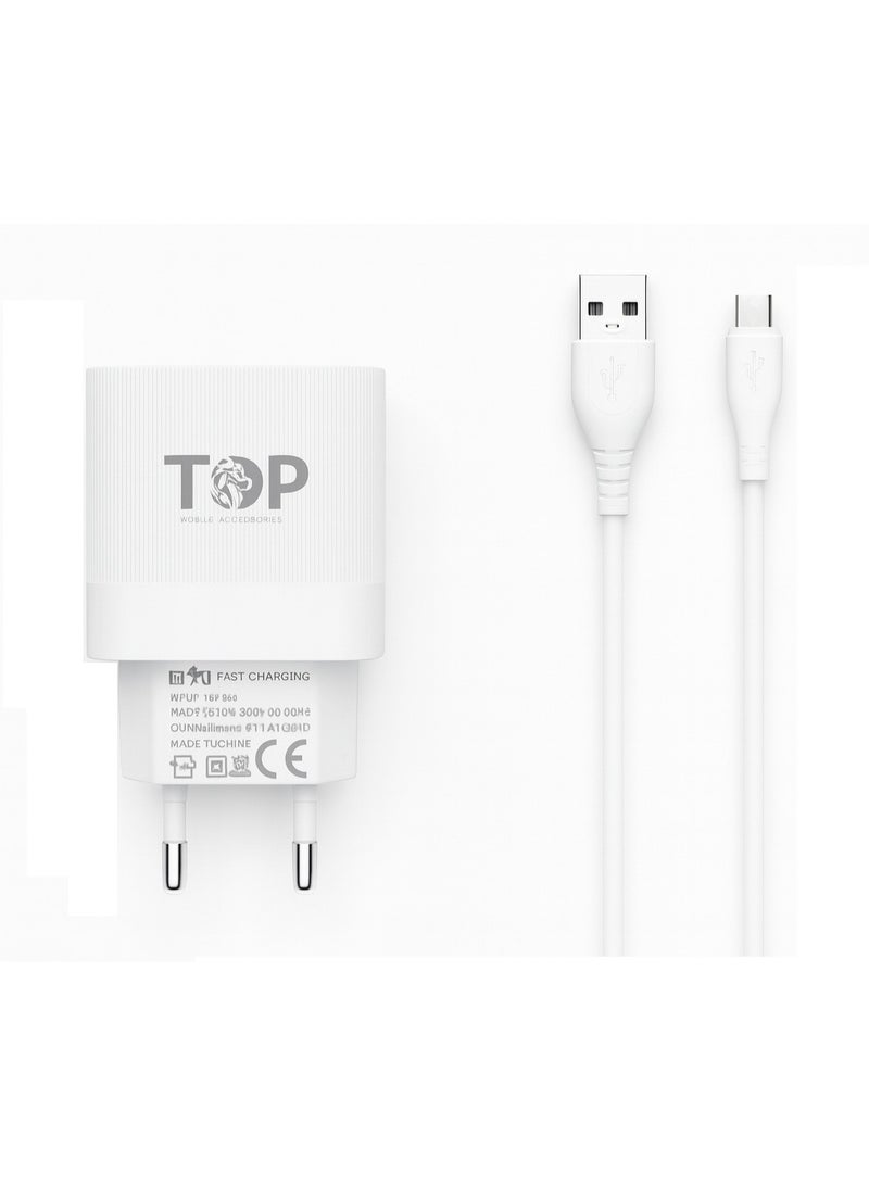 Top Type-C 2 USB Fast Wall Charger - 20W - Auto-ID Technology - Multiple Protections and High Performance - Compatible with All Devices - White - Image 1