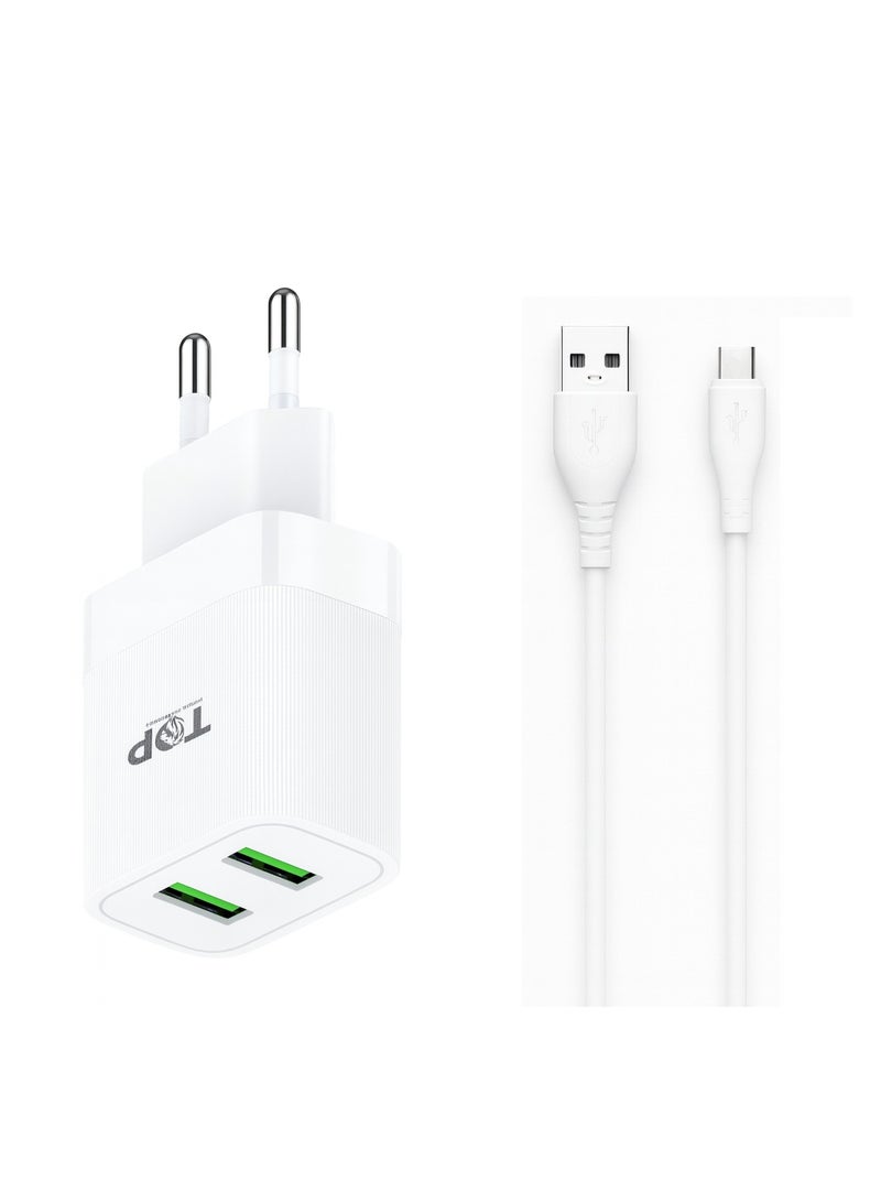 Top Type-C 2 USB Fast Wall Charger - 20W - Auto-ID Technology - Multiple Protections and High Performance - Compatible with All Devices - White - Image 4