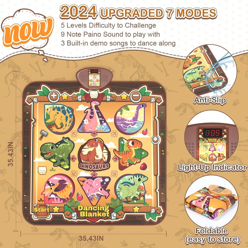 Skirfy Dinosaur Toys, Dance Mat Boys Toys for Kids 3-8, Electronic LED Dance Pad with 7 Games Mode, 5 Challenge Levels, Birthday Girl 3-10 Years Old - Image 3