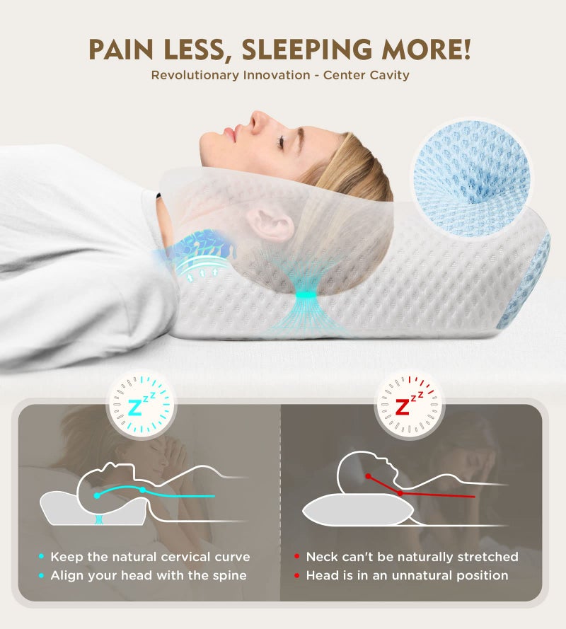 Osteo Cervical Pillow for Neck Pain Relief, Hollow Design Odorless Memory Foam Pillows with Cooling Case, Adjustable Orthopedic Bed Pillow for Sleeping, Support for Side Back Sleepers - Image 2