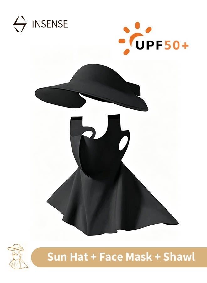 INSENSE Ice Silk Sun Protection Set - UPF 50+ Cooling Face Mask, Full Coverage Sun Hat & Neck Cover Shawl, Breathable & Anti-UV for Outdoor Driving - Image 1
