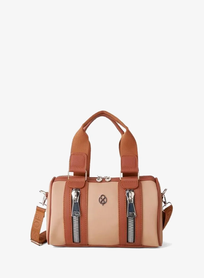 Women's Dark Violet Lily Cylinder Zipper Closure Column Strap Hand, Arm and Shoulder Bag.