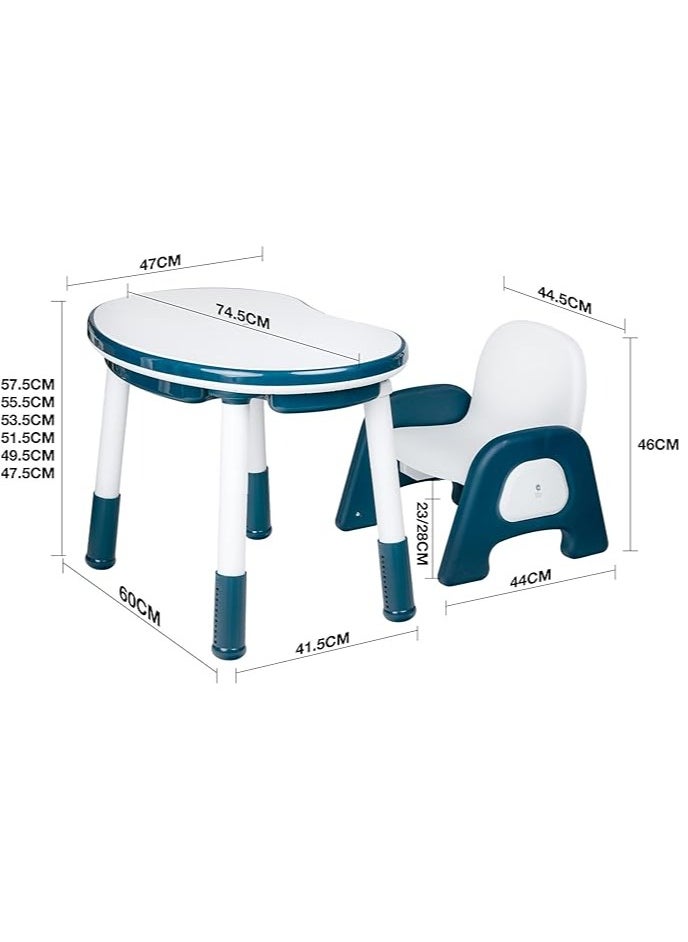 Children Table with Chair, 2in1 Table with 2 baskets, Multi-functional Building Block Table, Learning Eating Table with adjustable legs, Liftable Game Desk, Children Educational Furniture