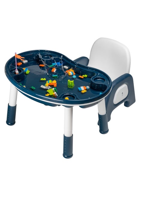 Children Table with Chair, 2in1 Table with 2 baskets, Multi-functional Building Block Table, Learning Eating Table with adjustable legs, Liftable Game Desk, Children Educational Furniture