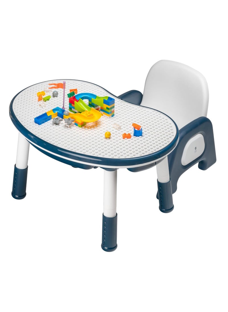 Children Table with Chair, 2in1 Table with 2 baskets, Multi-functional Building Block Table, Learning Eating Table with adjustable legs, Liftable Game Desk, Children Educational Furniture