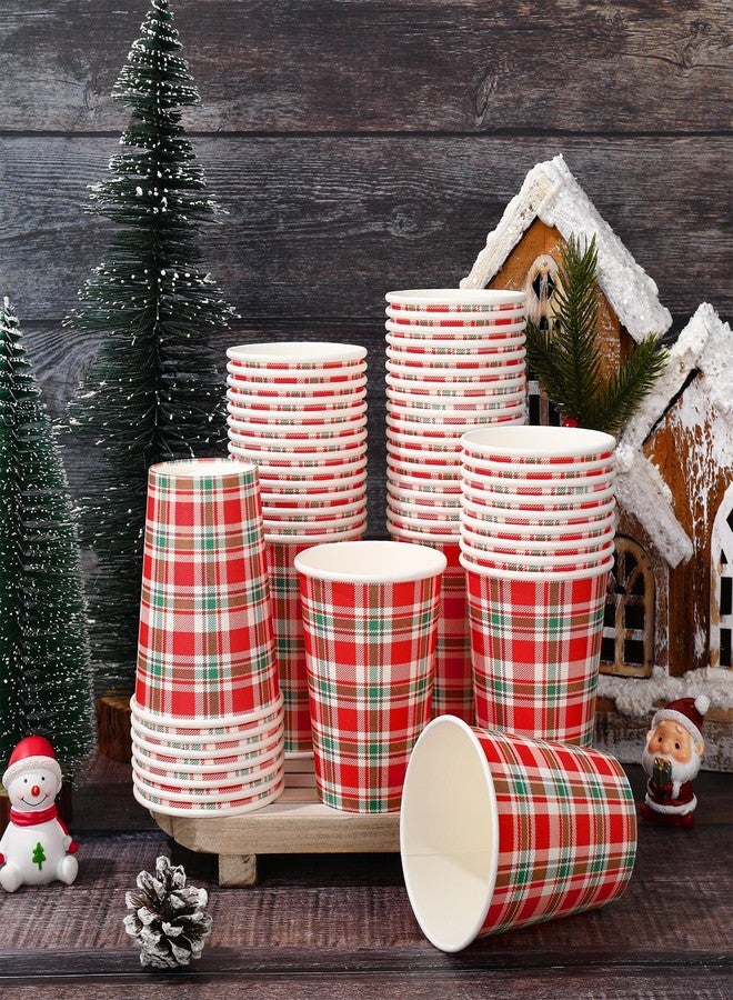 JarThenaAMCS 50Pcs Christmas Plaid Paper Cups Xmas Red Green Checkered Disposable Cups for Cold Hot Drinks Wedding Birthday Holiday Party Table Decor Supplies, 9 Oz - Image 3