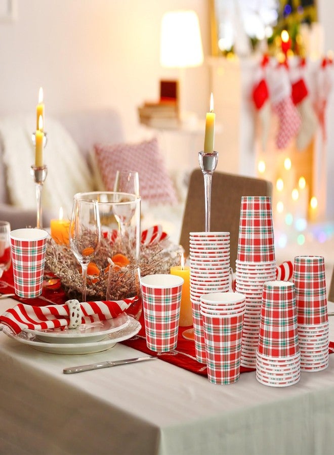 JarThenaAMCS 50Pcs Christmas Plaid Paper Cups Xmas Red Green Checkered Disposable Cups for Cold Hot Drinks Wedding Birthday Holiday Party Table Decor Supplies, 9 Oz - Image 5