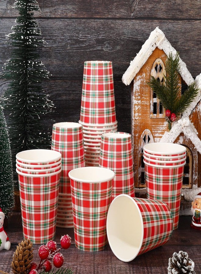 JarThenaAMCS 50Pcs Christmas Plaid Paper Cups Xmas Red Green Checkered Disposable Cups for Cold Hot Drinks Wedding Birthday Holiday Party Table Decor Supplies, 9 Oz - Image 1