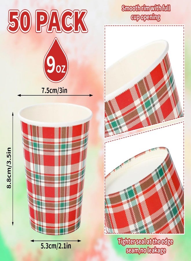 JarThenaAMCS 50Pcs Christmas Plaid Paper Cups Xmas Red Green Checkered Disposable Cups for Cold Hot Drinks Wedding Birthday Holiday Party Table Decor Supplies, 9 Oz - Image 2