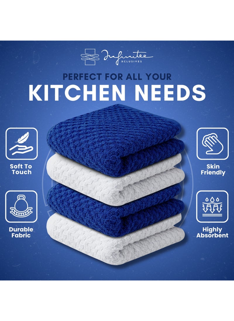 Infinitee Xclusives Infinitee Xclusives Premium Dish Towels - Blue [Pack of 4] 100% Cotton 33cm x 33cm Dish Cloth - Absorbent Tea Towels - Terry Kitchen Dishcloth Towels for Household Cleaning  - Image 3