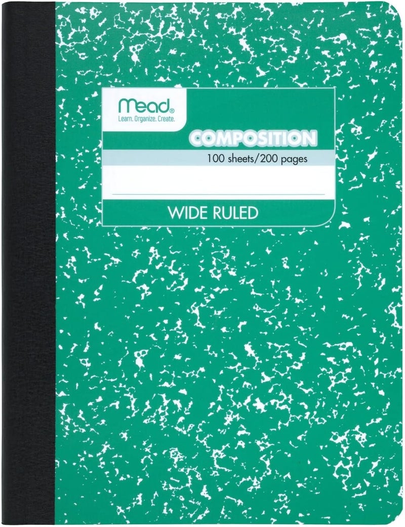 Mead Composition Notebook, Wide Ruled Paper, 9-3/4" x 7-1/2", 100 Sheets, Green Marble (09918AC5) - Image 1