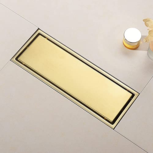 DEOKXZ Linear Shower Drain Pipe 12 Inches Brushed Gold, with Tile Insert Grille, Detachable Hidden Cover, SUS304 Stainless Steel Rectangular Floor Drain - Image 2