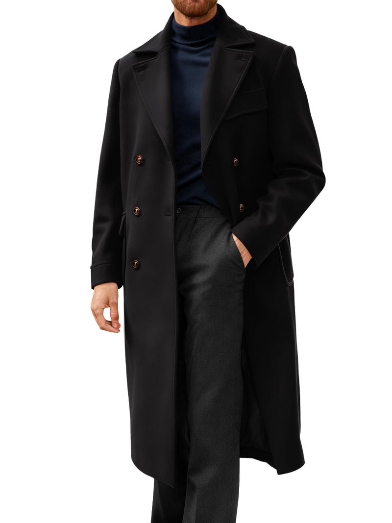 Runcati Mens Trench Coat Notch Lapel Double Breasted Peacoat Wool Blend Casual Long Overcoat - Image 1