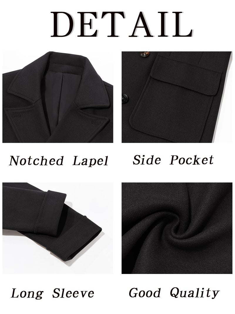 Runcati Mens Trench Coat Notch Lapel Double Breasted Peacoat Wool Blend Casual Long Overcoat - Image 5