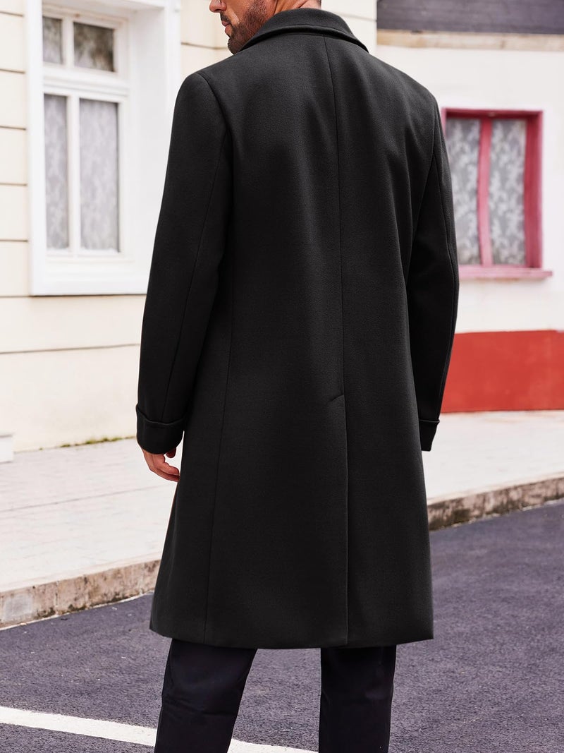 Runcati Mens Trench Coat Notch Lapel Double Breasted Peacoat Wool Blend Casual Long Overcoat - Image 3