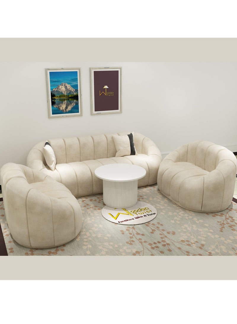 Wooden Twist - Wooden Twist Collin Modern Oval Shape Sofa Set With Marble Top Center Table - Image 1