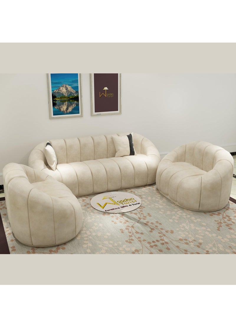 Wooden Twist - Wooden Twist Collin Modern Oval Shape Sofa Set With Marble Top Center Table - Image 1