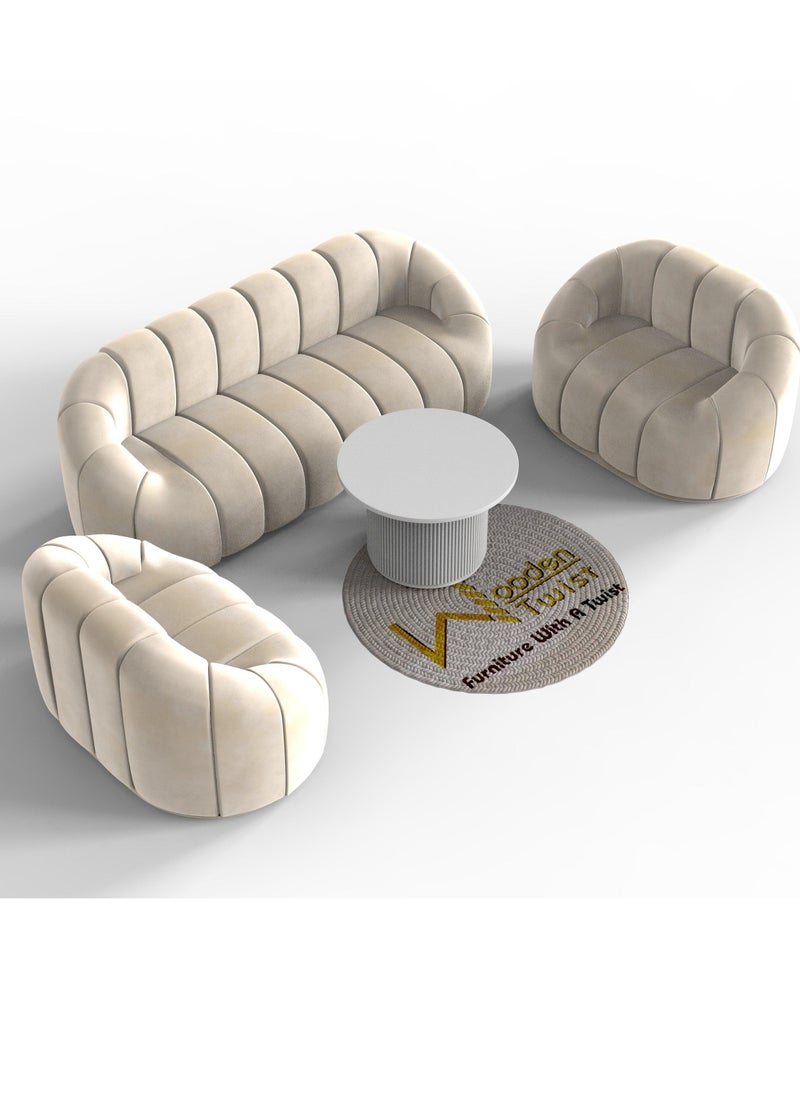 Wooden Twist - Wooden Twist Collin Modern Oval Shape Sofa Set With Marble Top Center Table - Image 1