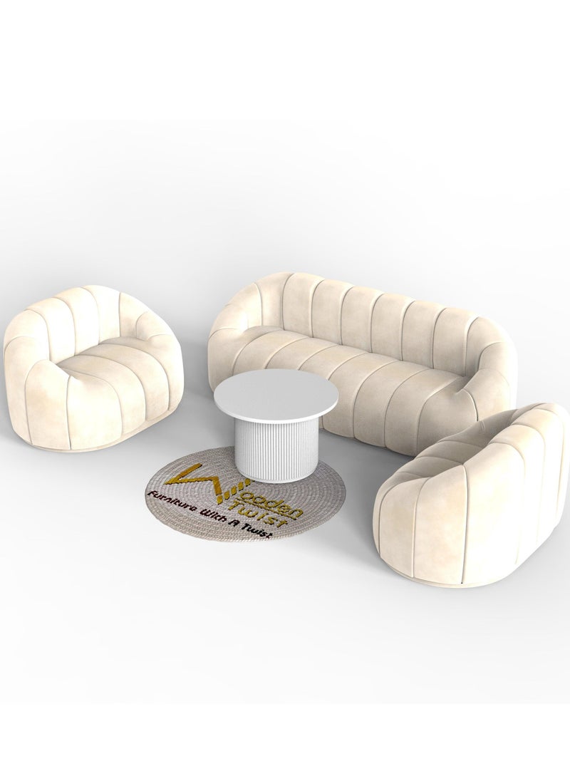 Wooden Twist - Wooden Twist Collin Modern Oval Shape Sofa Set With Marble Top Center Table - Image 1