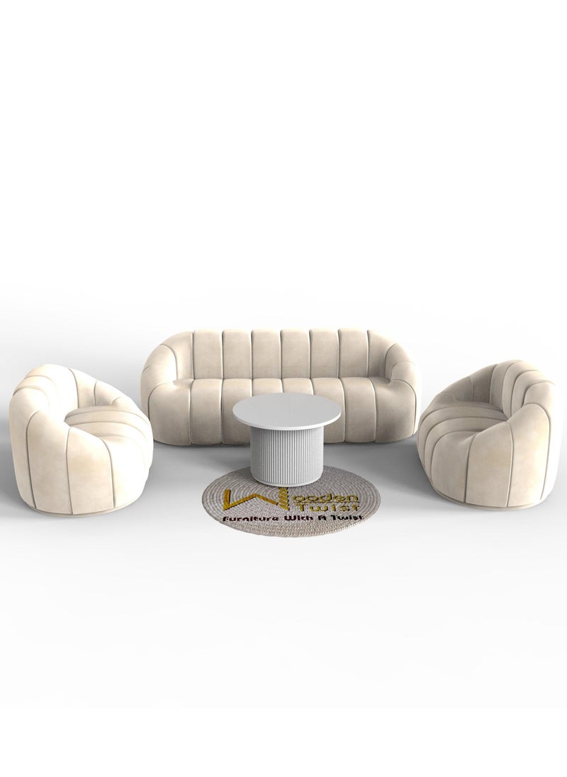 Wooden Twist - Wooden Twist Collin Modern Oval Shape Sofa Set With Marble Top Center Table - Image 1