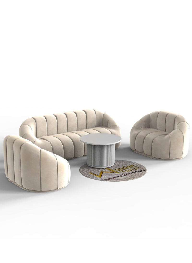 Wooden Twist - Wooden Twist Collin Modern Oval Shape Sofa Set With Marble Top Center Table - Image 1
