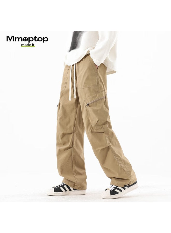 Mmoptop American-style Multi-pocket Cargo Pants For Men, Spring And Summer Style, Cool Paratrooper Straight-leg Casual Trousers Mxxk10 Khaki XL - Image 3
