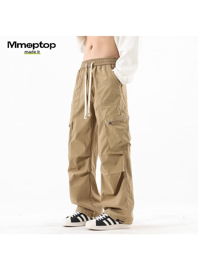 Mmoptop American-style Multi-pocket Cargo Pants For Men, Spring And Summer Style, Cool Paratrooper Straight-leg Casual Trousers Mxxk10 Khaki XL - Image 4