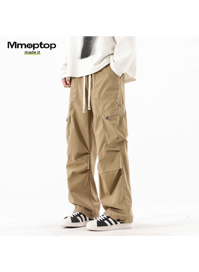 Mmoptop American-style Multi-pocket Cargo Pants For Men, Spring And Summer Style, Cool Paratrooper Straight-leg Casual Trousers Mxxk10 Khaki XL - Image 5