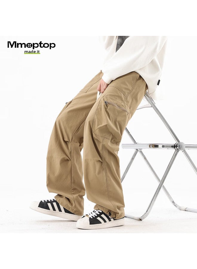 Mmoptop American-style Multi-pocket Cargo Pants For Men, Spring And Summer Style, Cool Paratrooper Straight-leg Casual Trousers Mxxk10 Khaki XL - Image 2