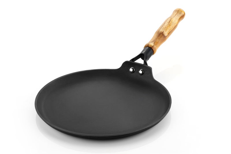ROSTON Cast Iron Dosa tawa with Wooden Handle ppre Seasoned Light Weight tawa for rotia and dosa kallu uttapam Induction and Gas Friendly. - Image 5