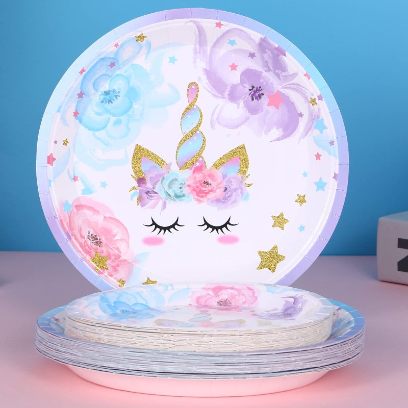 LIUGUSUN Unicorn Party Supplies Rainbow Unicorn Plates and Napkin Sets for Baby Shower First Girls Birthday Party Decorations Afternoon Tea Pool Garden Partyï¼ŒServes 24 - Image 4