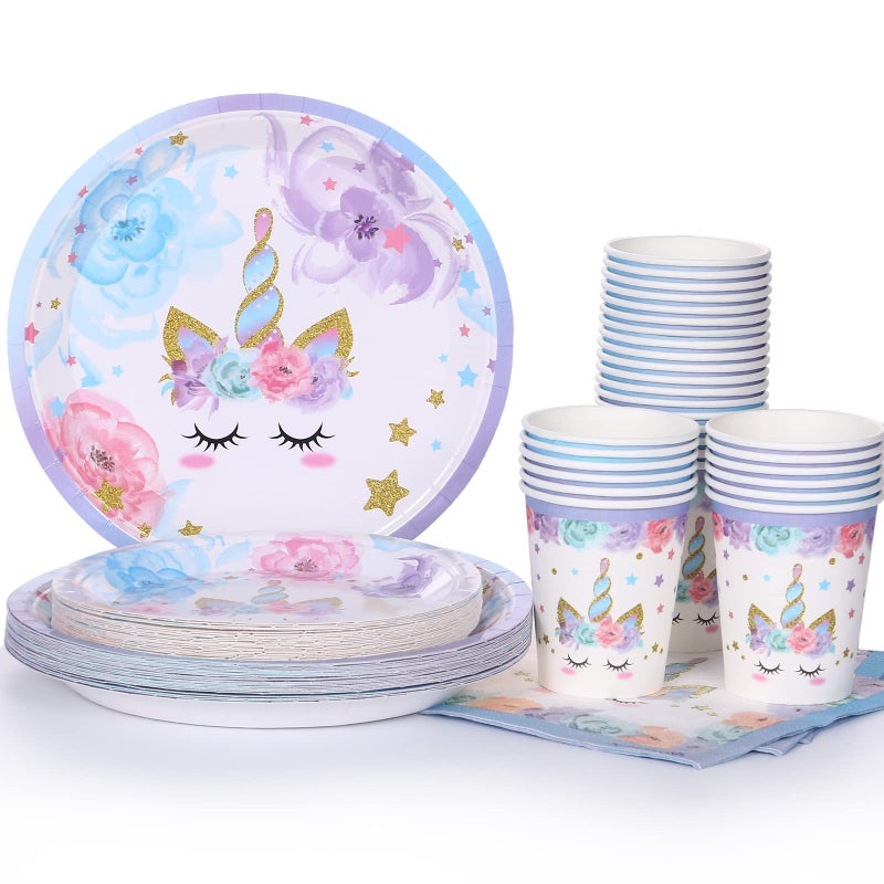 LIUGUSUN Unicorn Party Supplies Rainbow Unicorn Plates and Napkin Sets for Baby Shower First Girls Birthday Party Decorations Afternoon Tea Pool Garden Partyï¼ŒServes 24 - Image 1
