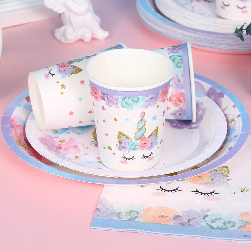 LIUGUSUN Unicorn Party Supplies Rainbow Unicorn Plates and Napkin Sets for Baby Shower First Girls Birthday Party Decorations Afternoon Tea Pool Garden Partyï¼ŒServes 24 - Image 5