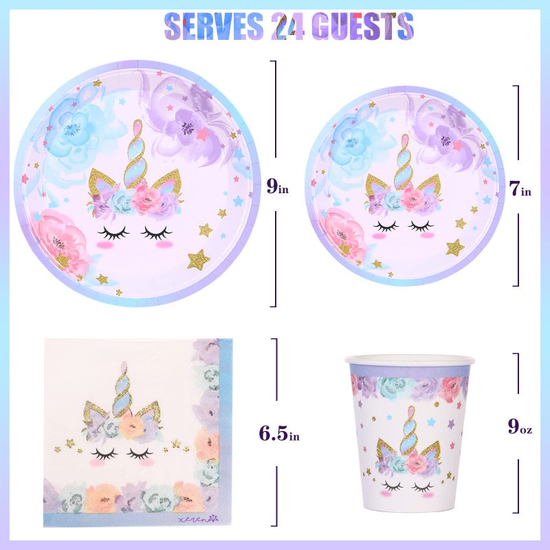 LIUGUSUN Unicorn Party Supplies Rainbow Unicorn Plates and Napkin Sets for Baby Shower First Girls Birthday Party Decorations Afternoon Tea Pool Garden Partyï¼ŒServes 24 - Image 2