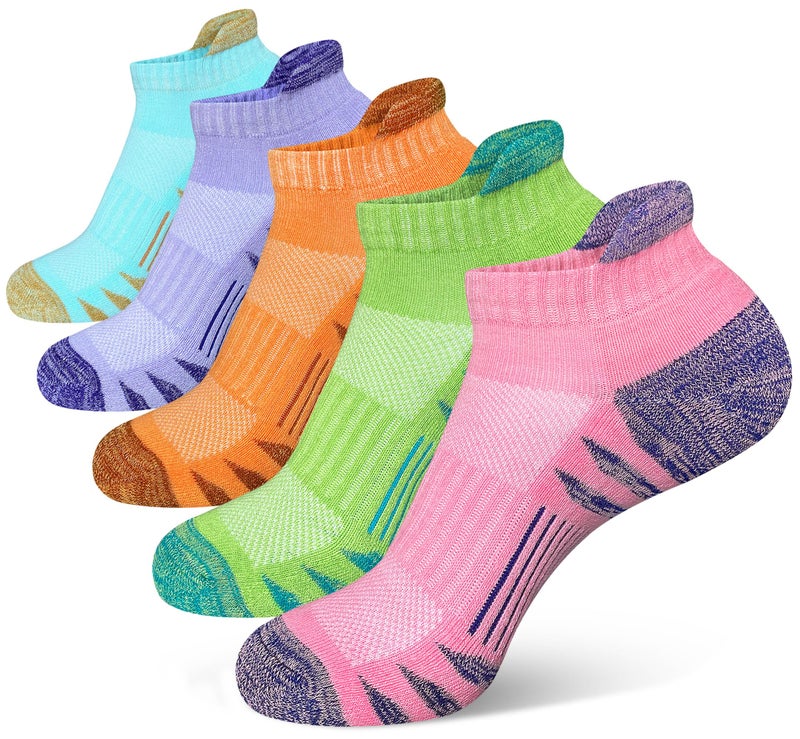 Heyoboy Womens Ankle Anti-blister Thick Cushioned Wicking Odor Resist Athletic Running Socks, Size 9-11, Colorful 5 Pairs - Image 1