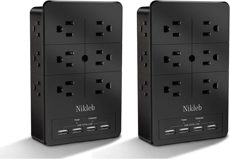 Nikleb Surge Protector , Wall Outlet with 4 USB Ports 5V 4.8A Total, 12 Multi Outlet Extender, Multiple USB Plug Adapter Wall Mount, Phone Chargier Organizer with Phone Holder, Heavy Duty - Image 1