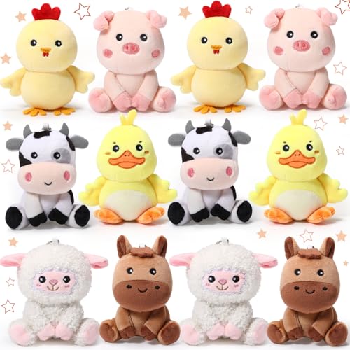 Suilung 12 Pcs Mini Farm Stuffed Animals Bulk 4 Inch Farm Plush Toys Animals Plush Cow Horse Duck Chick Pig Sheep for Wedding Birthday Baby Shower Classroom Student Awards Graduation Party Favors - Image 1