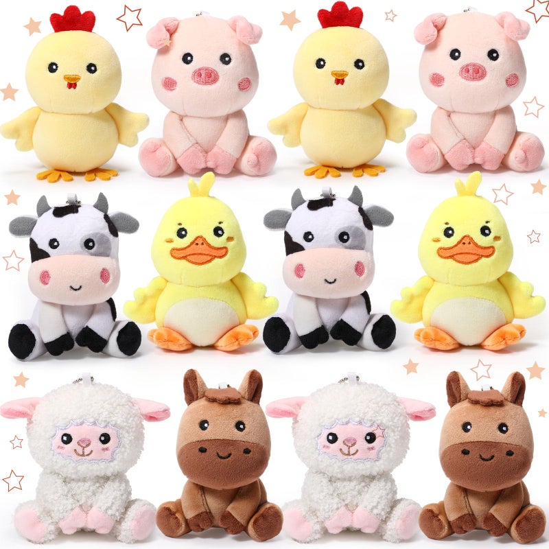 Suilung 12 Pcs Mini Farm Stuffed Animals Bulk 4 Inch Farm Plush Toys Animals Plush Cow Horse Duck Chick Pig Sheep for Wedding Birthday Baby Shower Classroom Student Awards Graduation Party Favors - Image 2