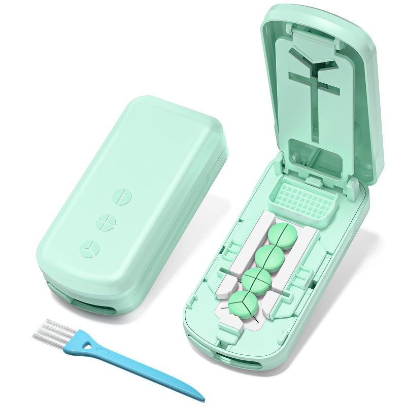 Daviky Pill Cutter Splitter for Small & Tiny Pills, Dual Safety Blades, Adjustable Centering Slot, Precise 1/2 1/3 1/4 Tablet Cutter, Built-in Storage, Portable & Senior-Friendlyï¼ˆGreenï¼‰ - Image 1